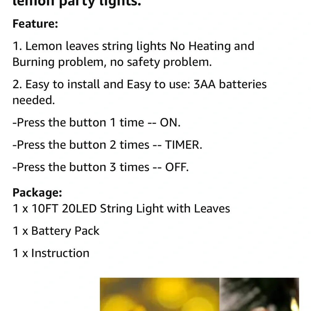 Lemon string lights with battery pack (set of 2)